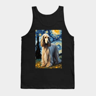 Afghan Hound Dog Breed Painting in a Van Gogh Starry Night Art Style Tank Top